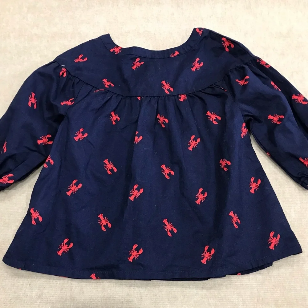Girls Old Navy Lobster Crawfish Blouse  3/4 Sleeve w/ 3 Button Neckline Size 5…
